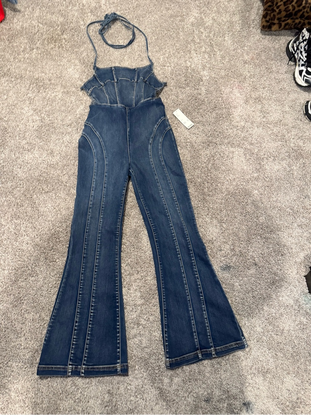 Urban Outfitters Dark Blue Denim Halter Overalls